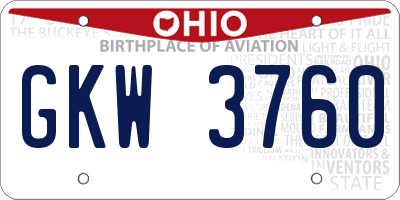 OH license plate GKW3760