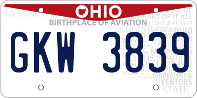 OH license plate GKW3839