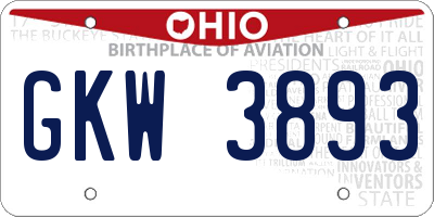 OH license plate GKW3893
