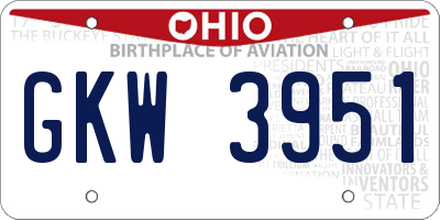 OH license plate GKW3951