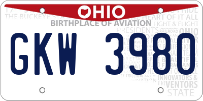 OH license plate GKW3980