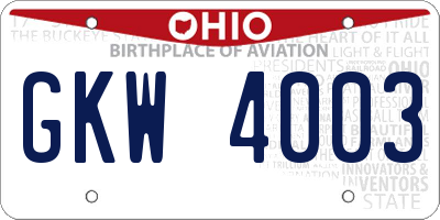 OH license plate GKW4003