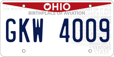 OH license plate GKW4009