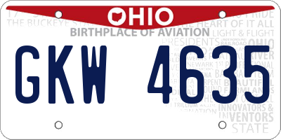 OH license plate GKW4635