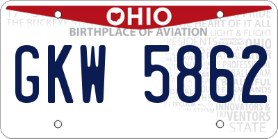 OH license plate GKW5862
