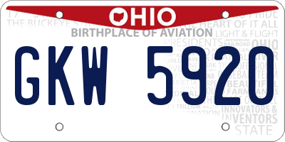 OH license plate GKW5920