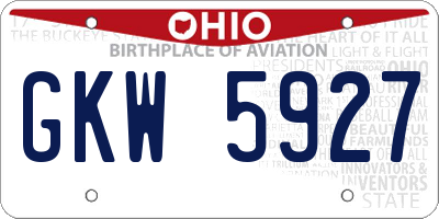 OH license plate GKW5927