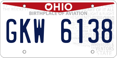 OH license plate GKW6138