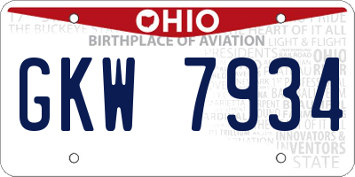 OH license plate GKW7934