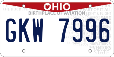 OH license plate GKW7996