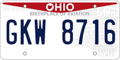 OH license plate GKW8716