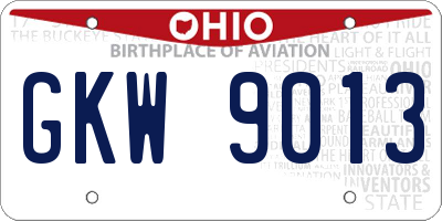 OH license plate GKW9013