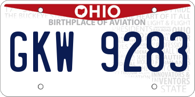 OH license plate GKW9283