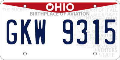 OH license plate GKW9315