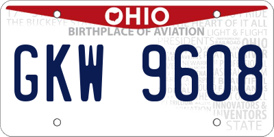OH license plate GKW9608