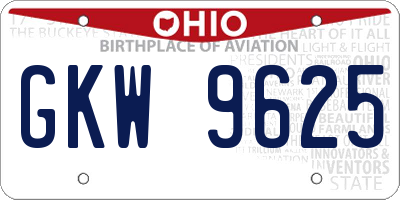 OH license plate GKW9625
