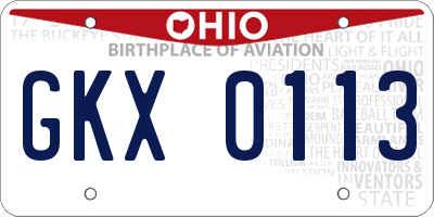 OH license plate GKX0113
