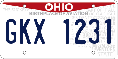 OH license plate GKX1231