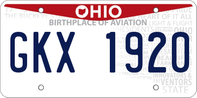 OH license plate GKX1920