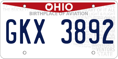 OH license plate GKX3892