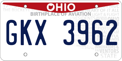 OH license plate GKX3962