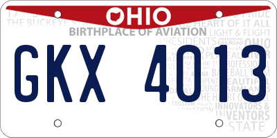 OH license plate GKX4013