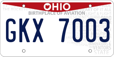 OH license plate GKX7003