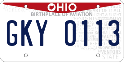 OH license plate GKY0113