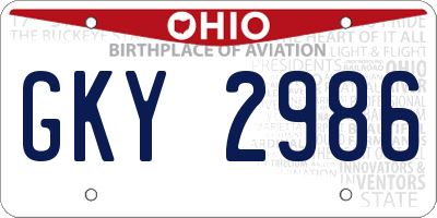 OH license plate GKY2986
