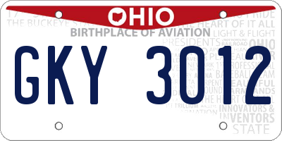OH license plate GKY3012