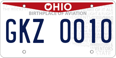 OH license plate GKZ0010