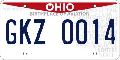 OH license plate GKZ0014