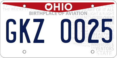 OH license plate GKZ0025