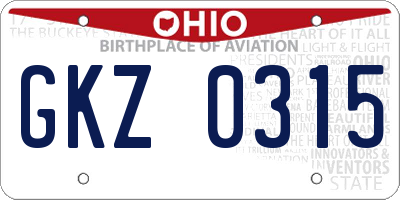 OH license plate GKZ0315
