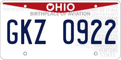 OH license plate GKZ0922