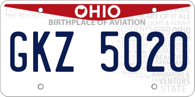OH license plate GKZ5020