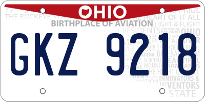 OH license plate GKZ9218