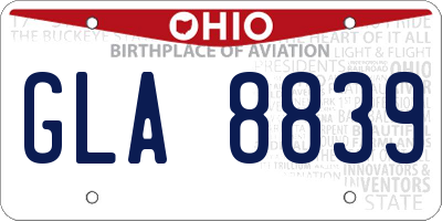 OH license plate GLA8839