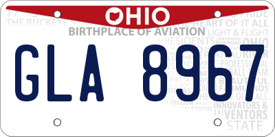 OH license plate GLA8967