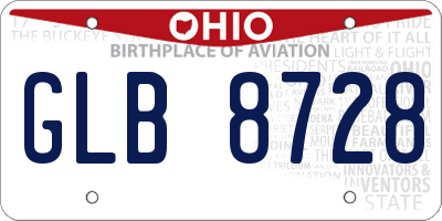 OH license plate GLB8728