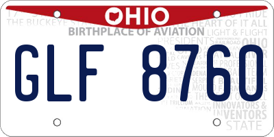 OH license plate GLF8760