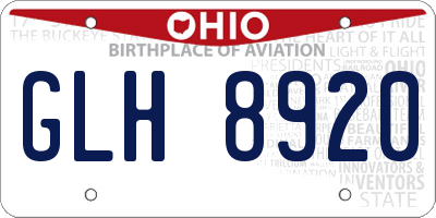 OH license plate GLH8920