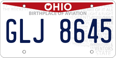OH license plate GLJ8645