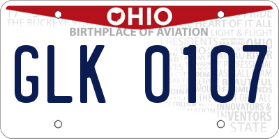 OH license plate GLK0107