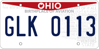 OH license plate GLK0113