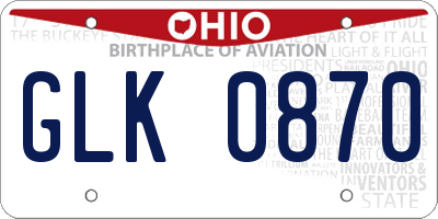 OH license plate GLK0870