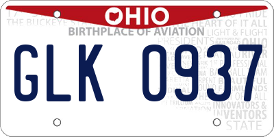 OH license plate GLK0937