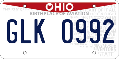OH license plate GLK0992
