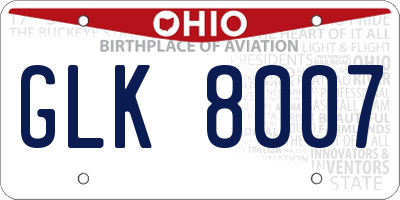 OH license plate GLK8007