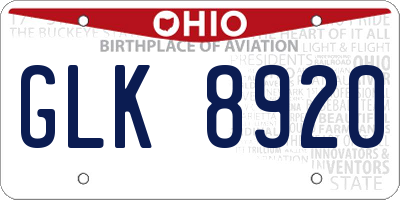 OH license plate GLK8920